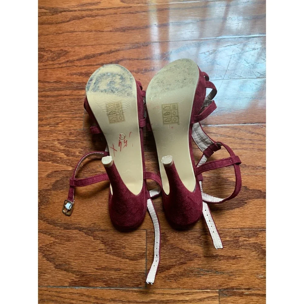 Allegra K T Strap Slingback Platform Stiletto Heel Wine Color Sandal Size 9.5